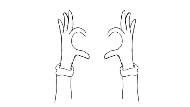 Hand Gestures love frame by frame stop motion animation on a white and black background, perfect for motion graphics, comics, or energetic.