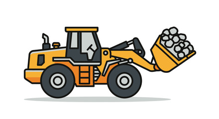 Naklejka premium Cartoon Front-End Loader Carrying Rocks Vector Icon Illustration