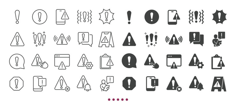 Warning icons collection. Multi series icons. Line and glyph solid web icons collection
