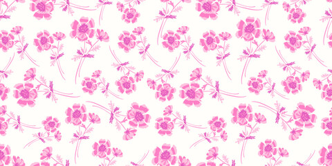 Soft Pink Floral Seamless Pattern with Romantic Style