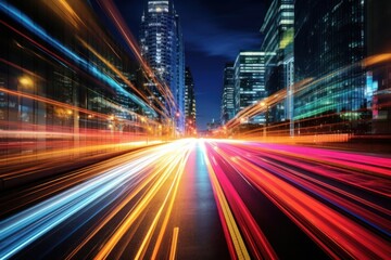 Fototapeta premium Light trail in a roadway cityscape architecture metropolis.