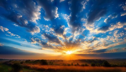 Obraz premium Sky Blue And Orange Light Of The Sun Through The Clouds In The Sky Survive