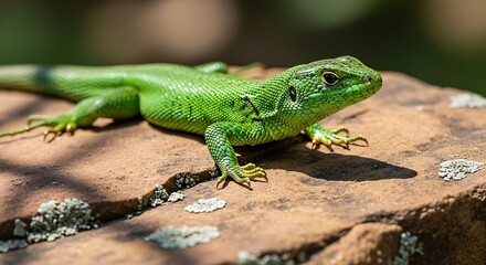 A green lizard on a rock