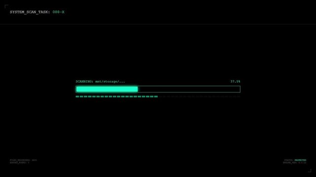 System Scan Progress Interface | Data Security HUD Motion Graphic for Antivirus Software, Cybersecurity, and Tech Backgrounds.