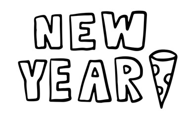 NEW YEAR letter outlines for party, celebrations, gathering, office close, decoration, festive winter activity, happy holidays, date, trip, travel, vacation, winter breaks, day off, font, text