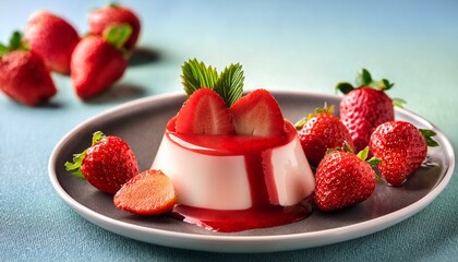 Strawberry Panna Cotta With Strawberry Sauce And Fresh Strawberries
