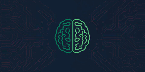 Fototapeta premium Glowing Neon Brain Icon on Dark Circuit Board Background – Artificial Intelligence, Neural Network and Digital Technology Concept Illustration.