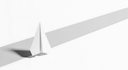 Paper airplane soaring through clean minimalist space