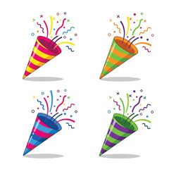 Fototapeta premium Colorful Party Poppers Confetti Explosion Vector Icon Set