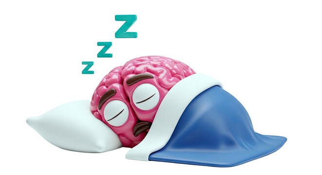 Cartoon Brain Sleeping on Pillow Under Blanket
