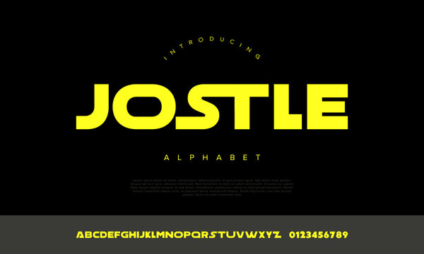 Jostle alphabet font vector extra wide bold sporty display typeface for racing automotive and high performance branding