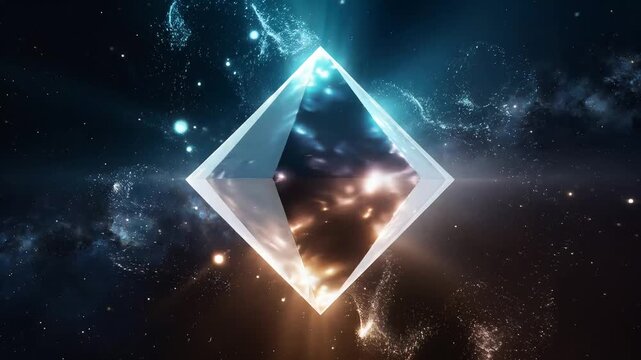 Glowing Diamond Shape in Space with Stars and Nebula.