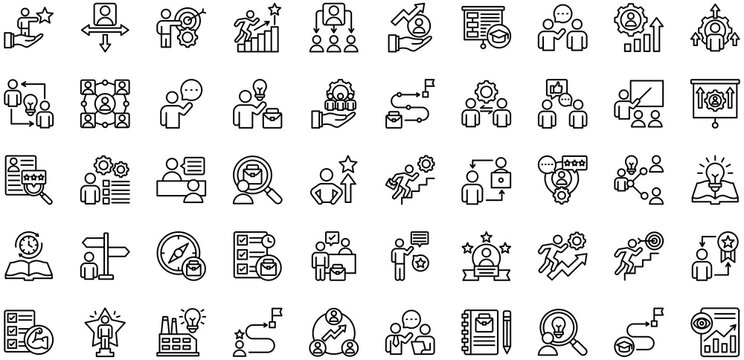 Career Mentoring icons collection. Vector illustration. Career Mentor, Mentorship Program, Guidance, One-on-One Coaching, Goal Setting. Pro Vector	
