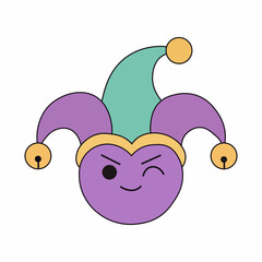 Mardi Gras Jester Character with Purple Mask and Golden Bells