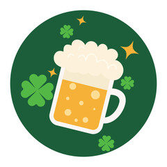 St Patricks Day Beer Mug with Green Shamrocks and Golden Stars