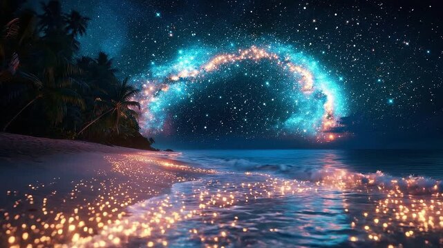A beach where the sand glows like fireflies
