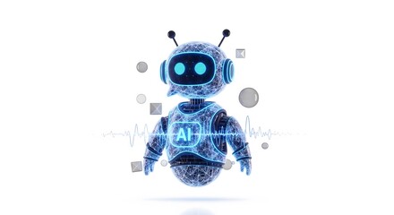 Fototapeta premium Futuristic AI robot with glowing blue circuits and data points representing artificial intelligence and technology advancements