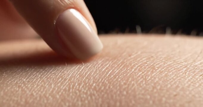 Close up of finger touching human skin.