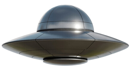 Gray UFO spaceship metallic futuristic isolated on a transparent background