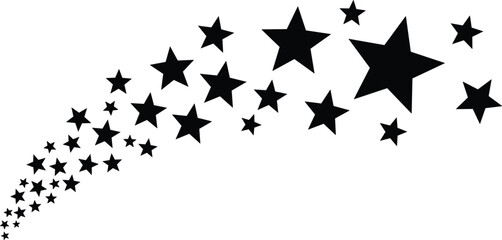 Black shooting stars silhouette trail, decorative star comet swoosh isolated on white background, celestial magic burst vecto © IMRAN KHAN