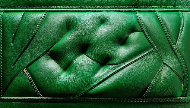 Green Leather Background With Seams