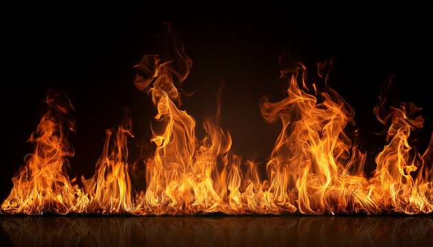 Row Of Burning Orange Flames Against A Black Background