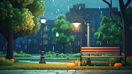 Naklejka premium Raining day outdoors cartoon plant.