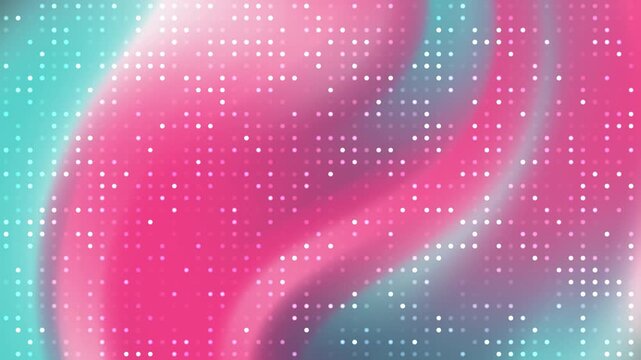 Rhythmic pink and cyan gradient wave background overlaid with a precise digital dot matrix pattern
