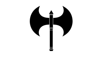 Fototapeta premium An isolated image of a double-bladed axe with a sharp edge, the silhouette is black. This graphic represents strength and power