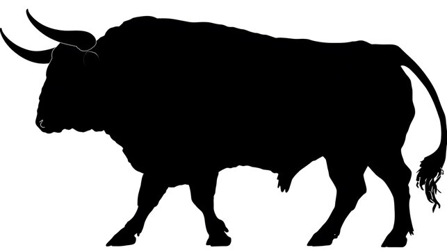 A black bull silhouette standing boldly with its horns displayed