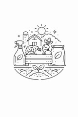 An illustration depicts an idyllic farm scene, featuring a variety of freshly harvested produce and organic products, evoking a sense of sustainable agriculture.