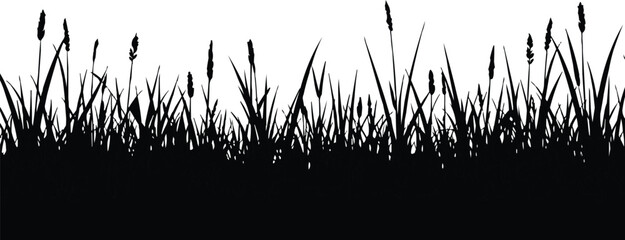 described features a silhouette of tall grass set against a white background, creating a visually striking contrast © MSTADURI