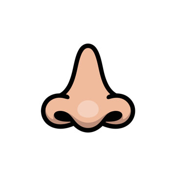 A cartoon illustration of a human nose with a black outline on a white background