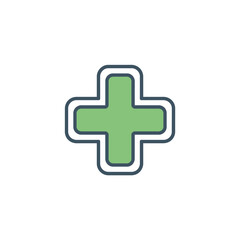 Fototapeta premium A green cross medical symbol with a white and black outline, used for healthcare and wellness illustrations.