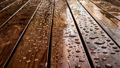 Fototapeta premium The Intricate Patterns Of Raindrops On Wooden Planks