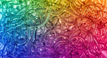 A colorful and vibrant abstract image of intertwined glass tubes in a rainbow of hues