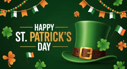 A festive St. Patrick's Day graphic with a green hat and shamrocks
