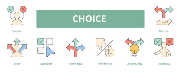 Obraz premium Choice Lineal Color Banner Web Icon Set Vector Illustration