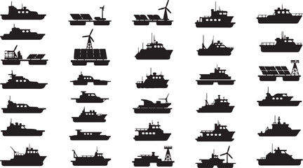 Obraz premium Collection of various boat and ship silhouettes on white