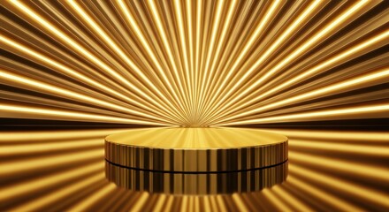 A luxurious golden podium with radiant lights shining brightly around it