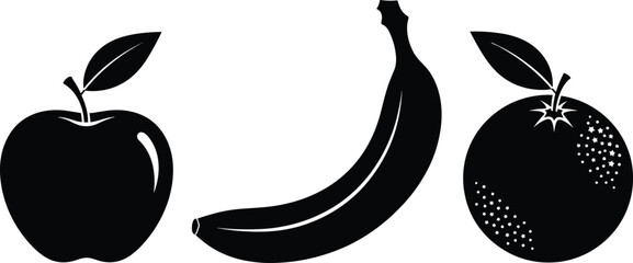 Set of fruit silhouettes featuring apple banana and orange for healthy eating nutrition organic food grocery store and vegan lifestyle concepts © Muntaha