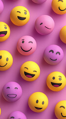 Colorful 3D Emojis with Happy Expressions on Pink Background