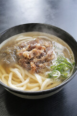 湯気の上がる温かい肉うどん