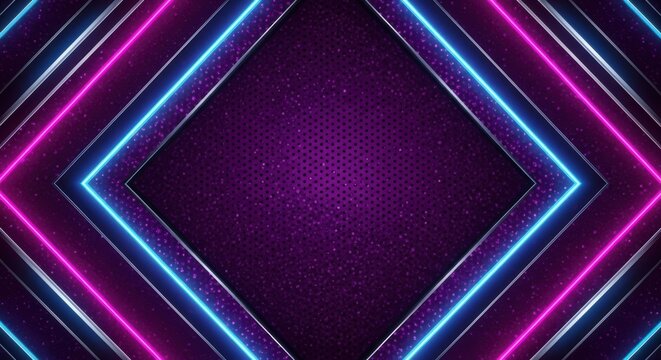 Neon lights forming diamond shape on dark purple background