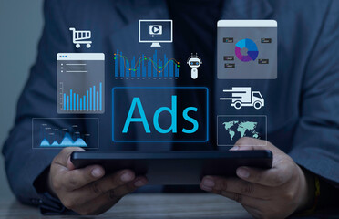 "AI marketing and online advertising strategy. Professional analyzes ad performance dashboard, customer engagement insights, audience targeting, and SEO."
