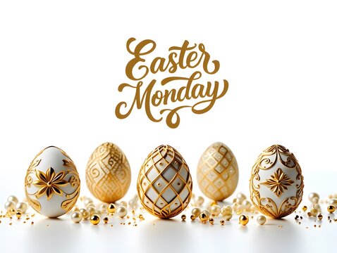 Elegant easter monday decorated eggs isolated on white background