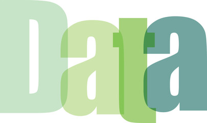 Data word in large translucent green letters, modern typography with 3d depth on transparent grid background, technology concept © Graphic Fizz
