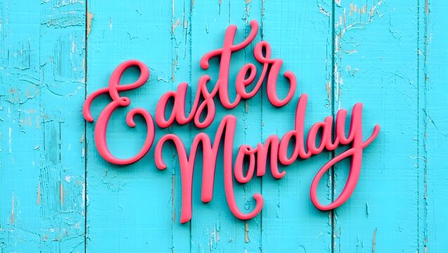 Celebrating easter monday on a rustic blue wooden background