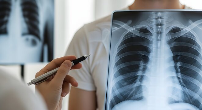 Healthcare professional carefully reviewing chest X-ray images to diagnose respiratory conditions and ensure patient well-being