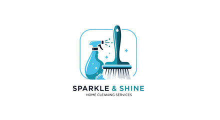 Fototapeta premium Cleaning Service Logo Vector with Brush and Spray Bottle – Professional Janitorial Company Branding